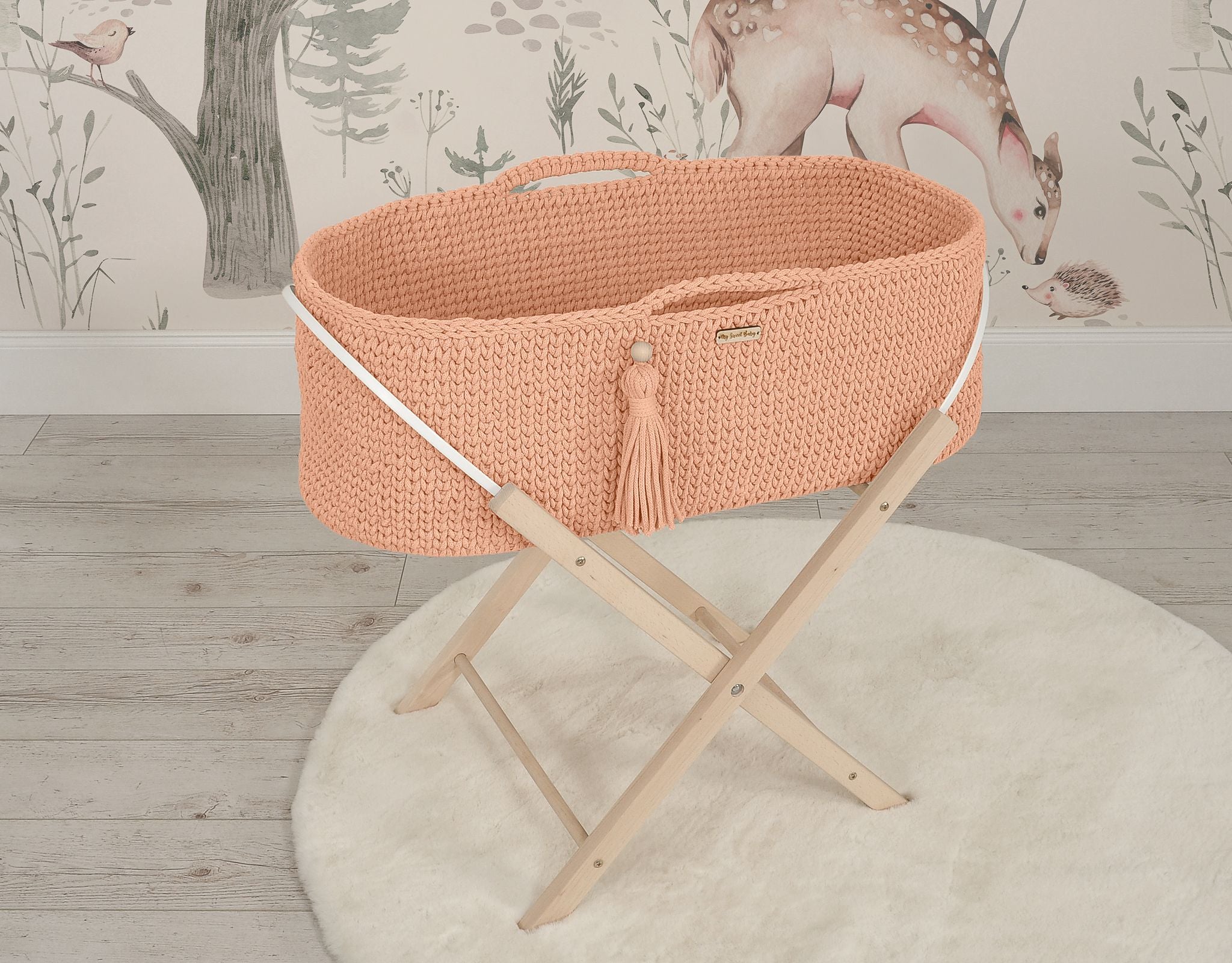 Moses basket BOHO Handmade with stand - salmon