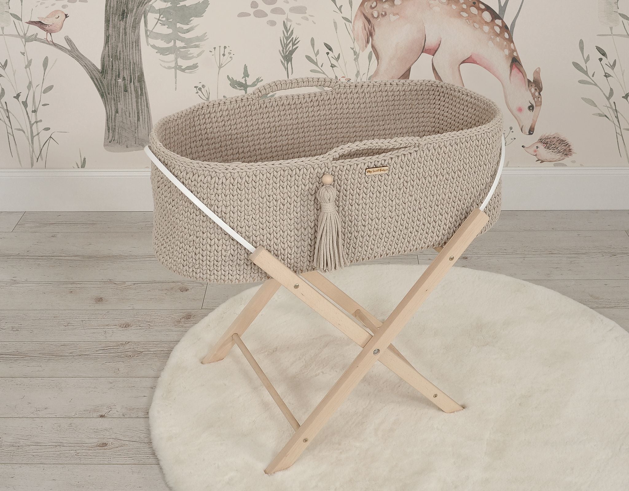 Moses basket BOHO Handmade with stand - light beige