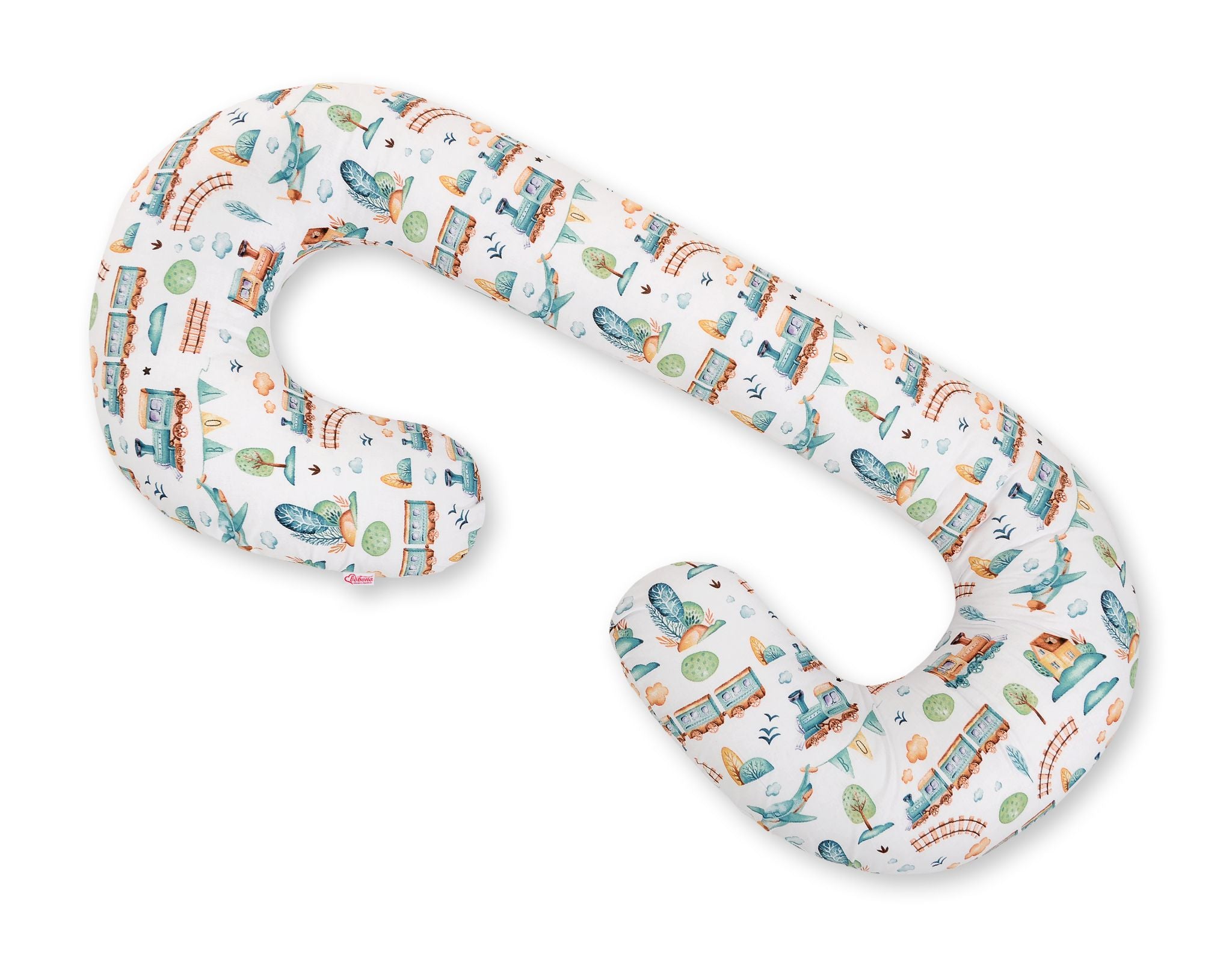 Maternity Support Pillow C, removable pillowcase - turquoise train