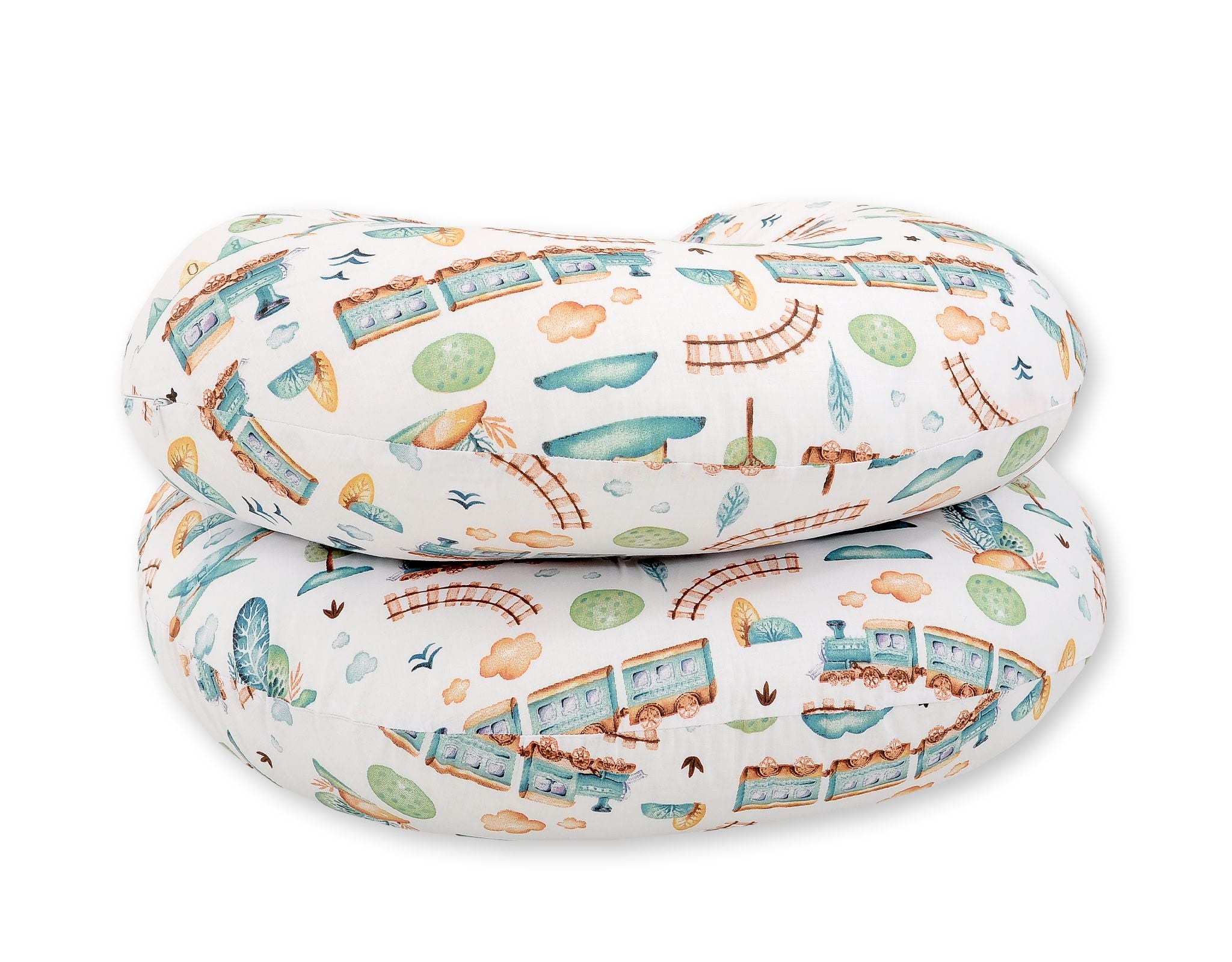 Maternity Support Pillow C, removable pillowcase - turquoise train