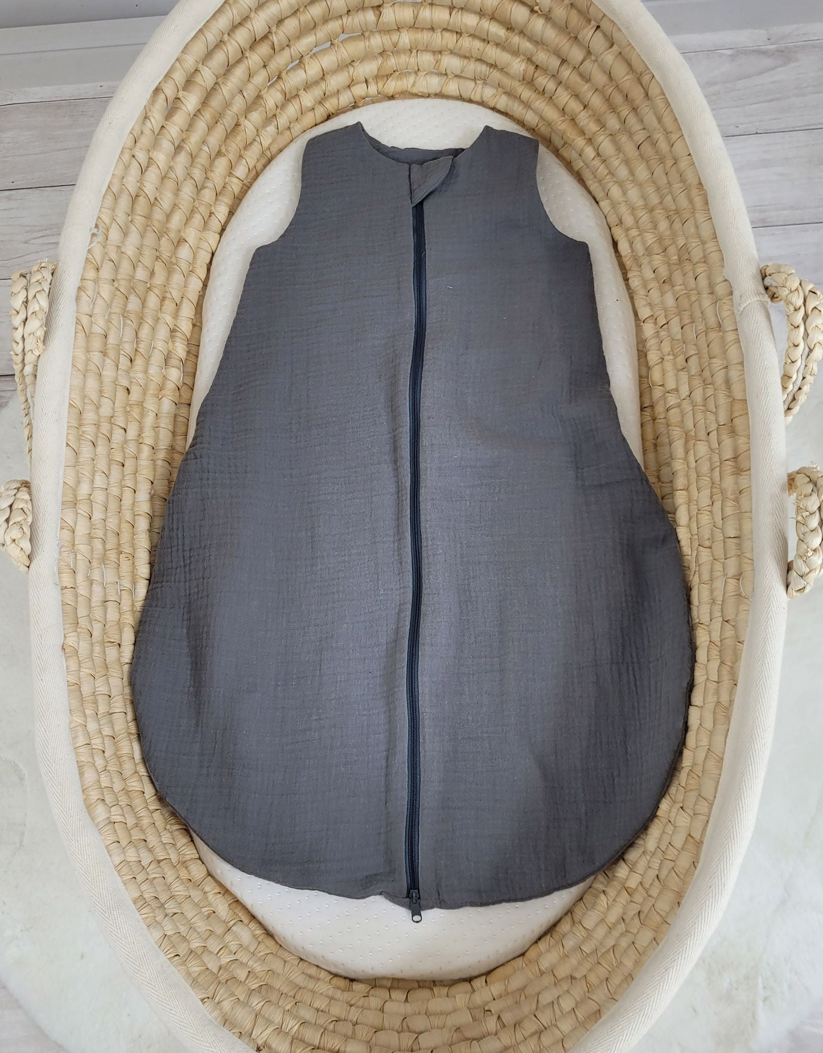 Muslin baby sleeping bag 0-6 months S for summer TOG 1.0 - anthracite
