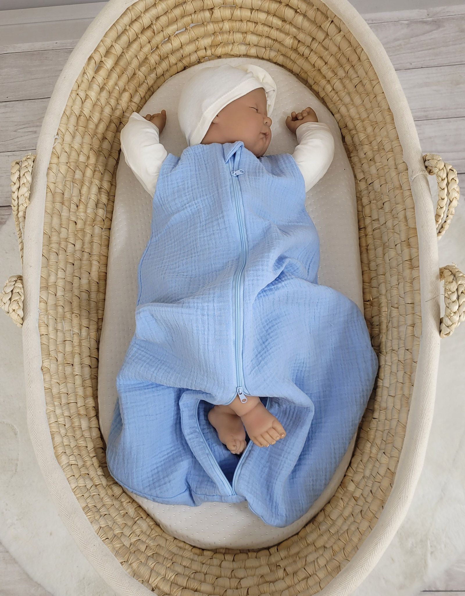 Muslin baby sleeping bag 0-6 months S for summer TOG 1.0 - blue