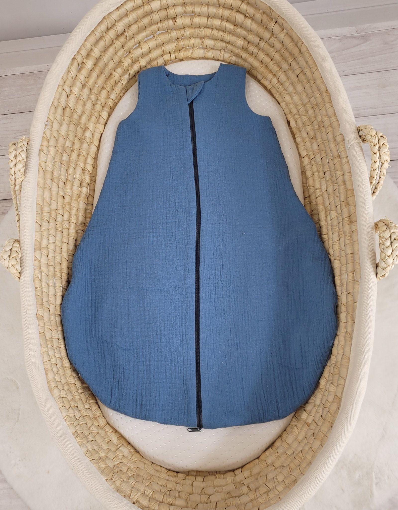 Muslin baby sleeping bag 0-6 months S for summer TOG 1.0 - pastel blue