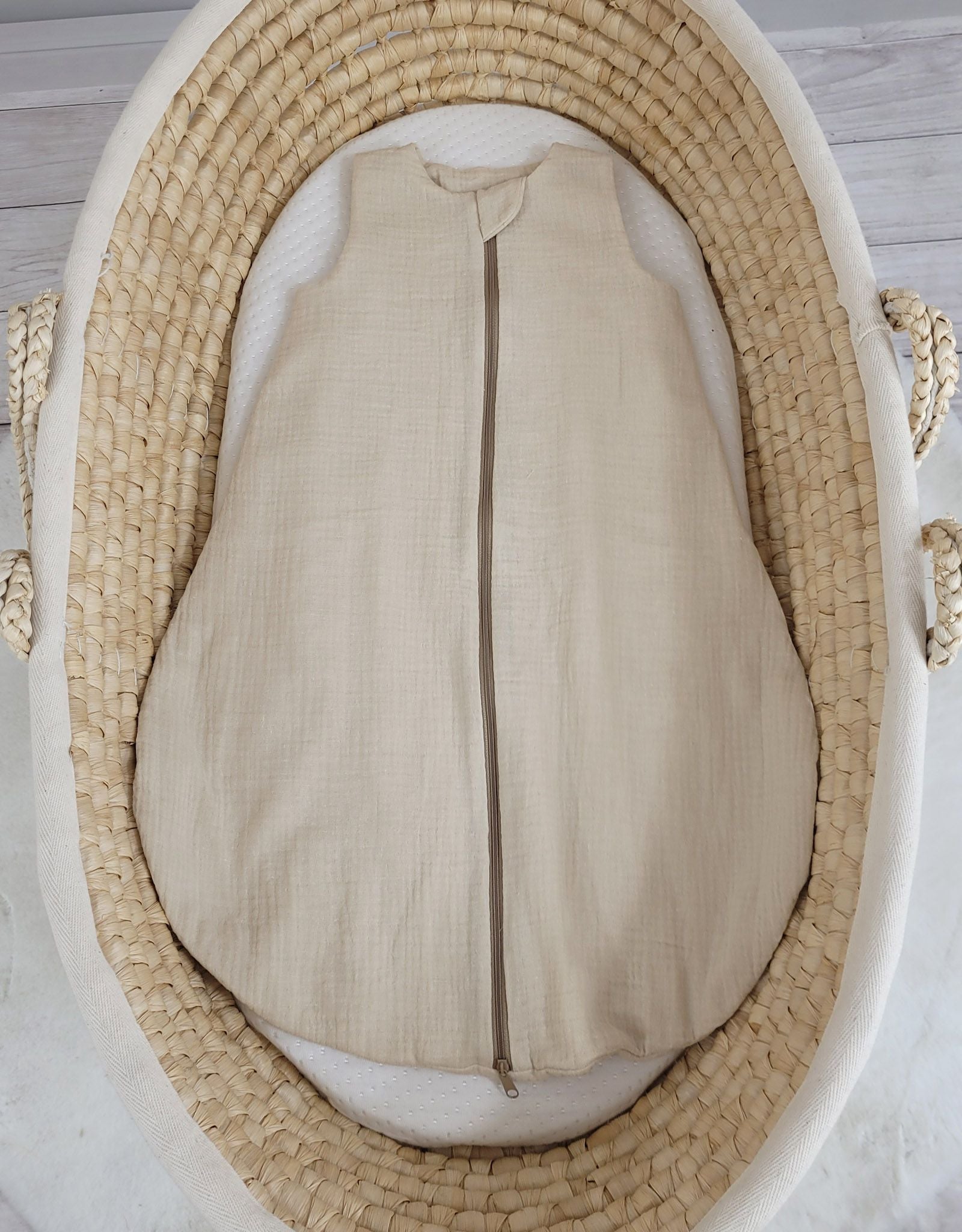 Muslin baby sleeping bag 0-6 months S for summer TOG 1.0 - cream