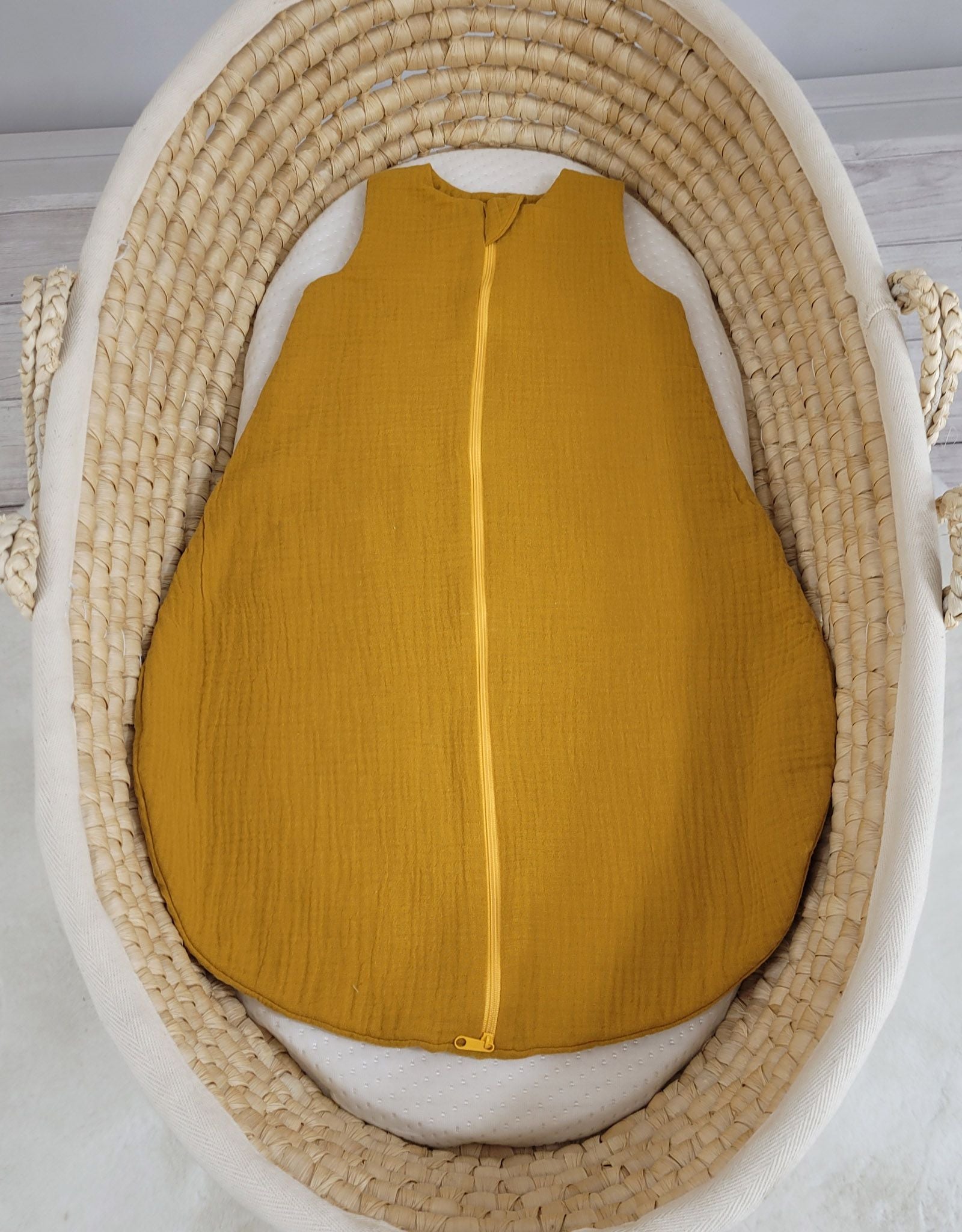 Muslin baby sleeping bag 0-6 months S for summer TOG 1.0 - honey yellow