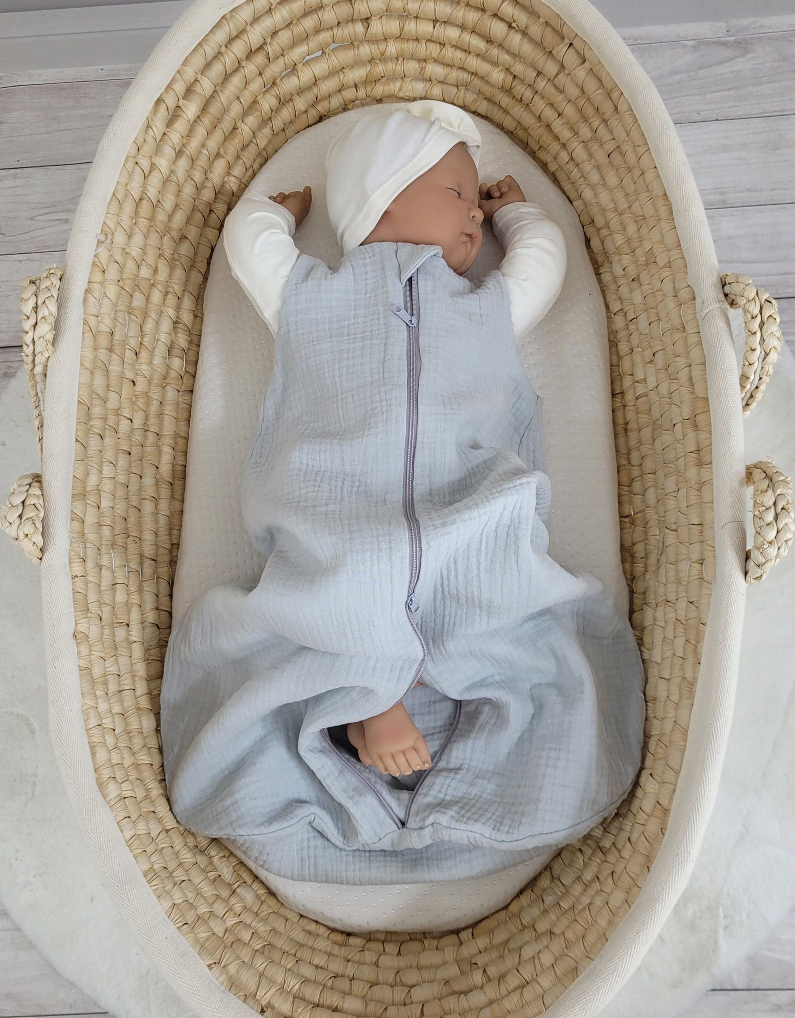 Muslin baby sleeping bag 0-6 months S for summer TOG 1.0 - grey