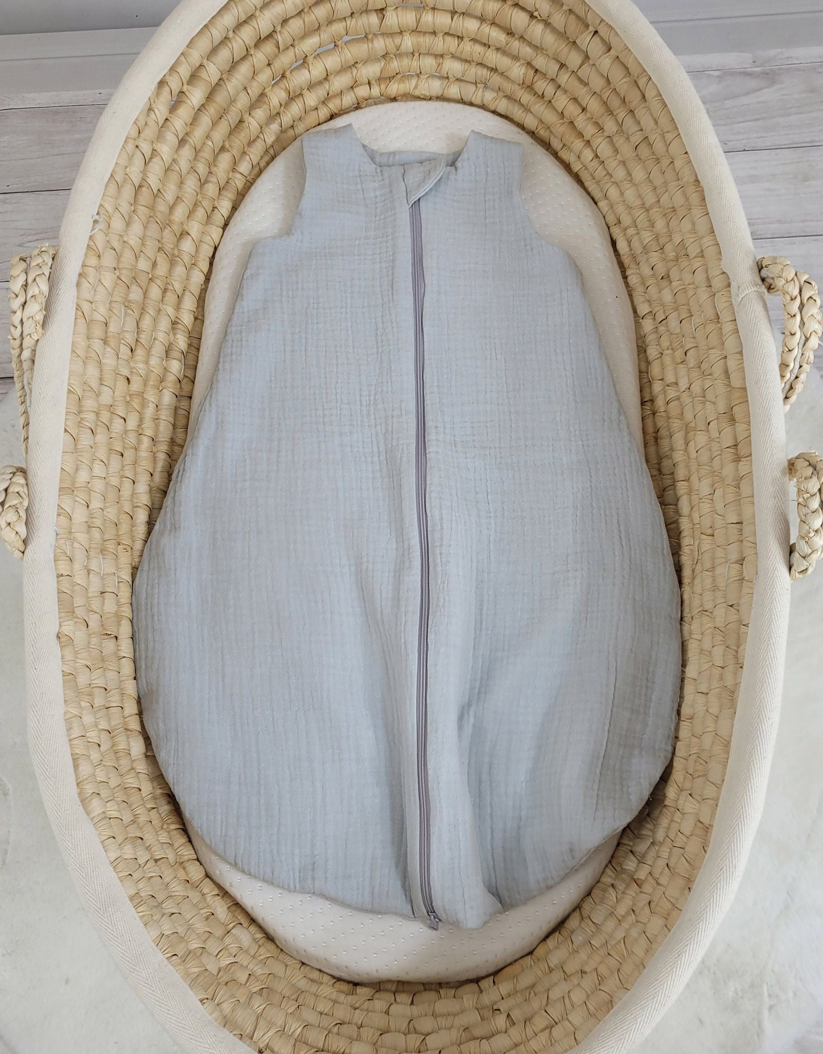 Muslin baby sleeping bag 0-6 months S for summer TOG 1.0 - grey