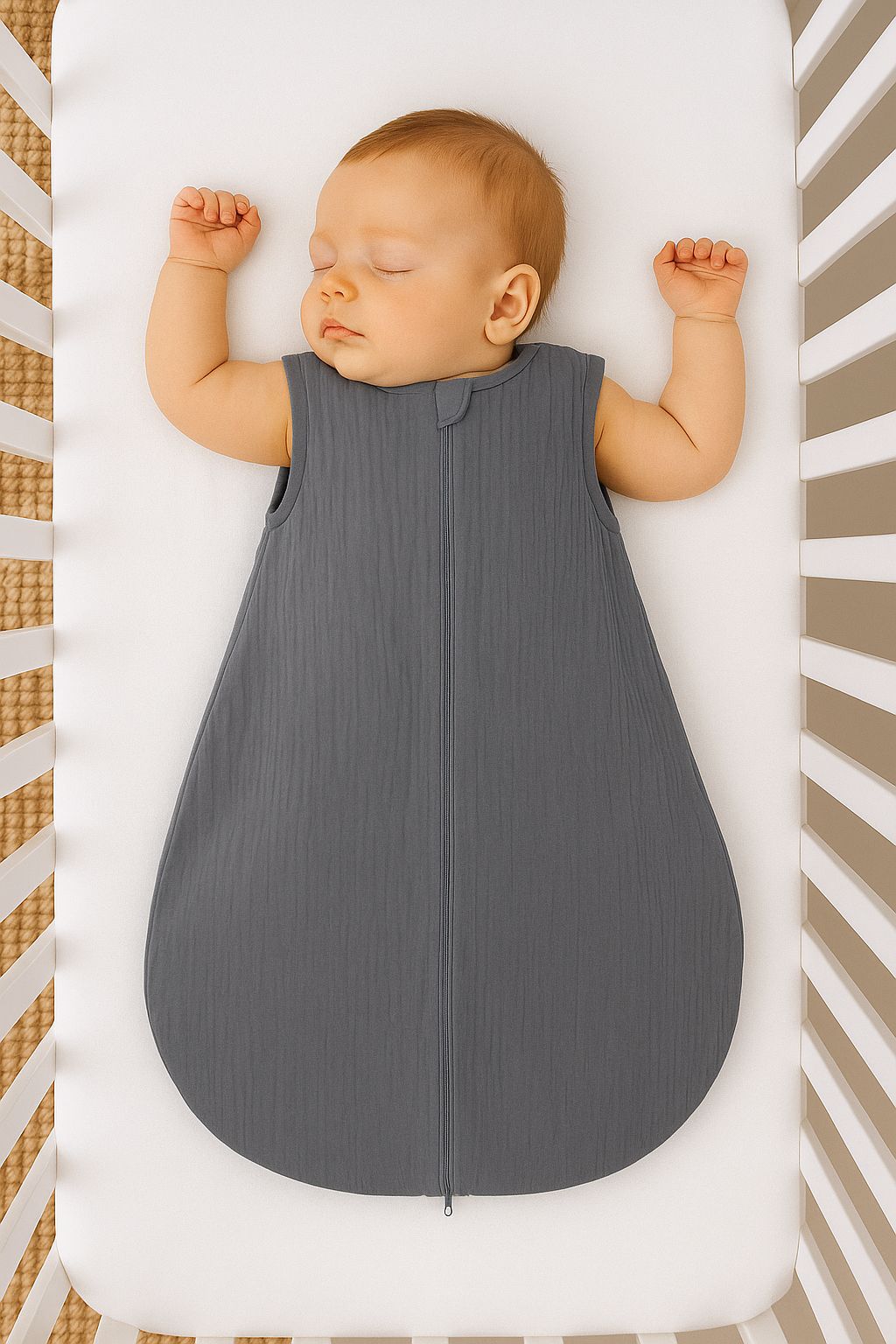Muslin baby sleeping bag 0-6 months S for summer TOG 1.0 - anthracite