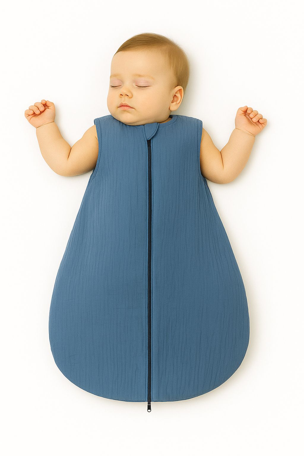 Muslin baby sleeping bag 0-6 months S for summer TOG 1.0 - pastel blue