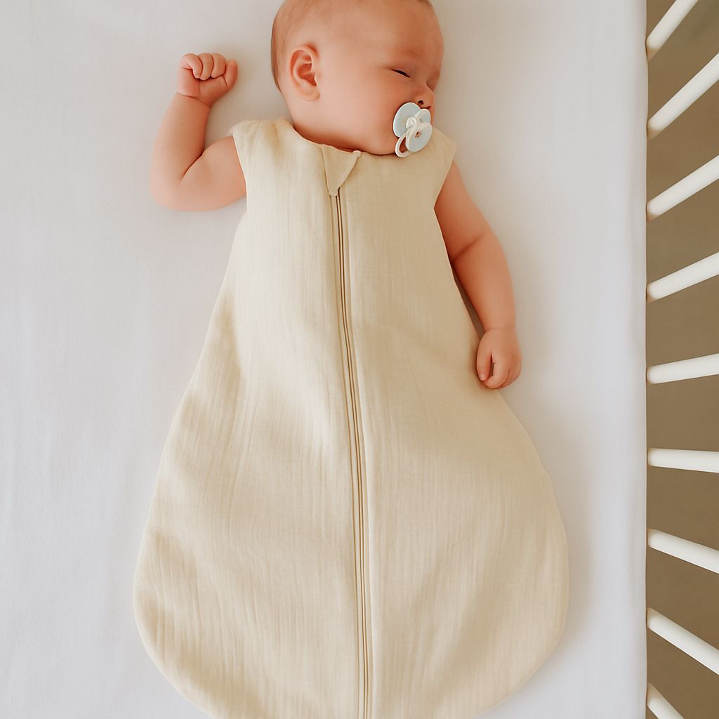 Muslin baby sleeping bag 0-6 months S for summer TOG 1.0 - cream