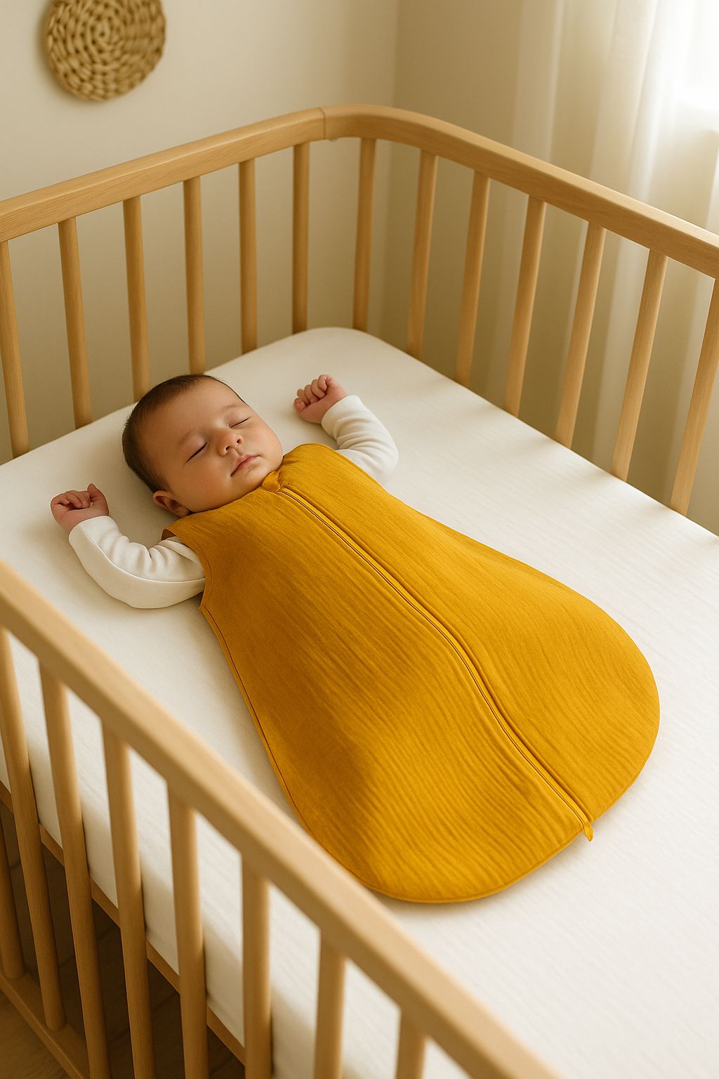 Muslin baby sleeping bag 0-6 months S for summer TOG 1.0 - honey yellow