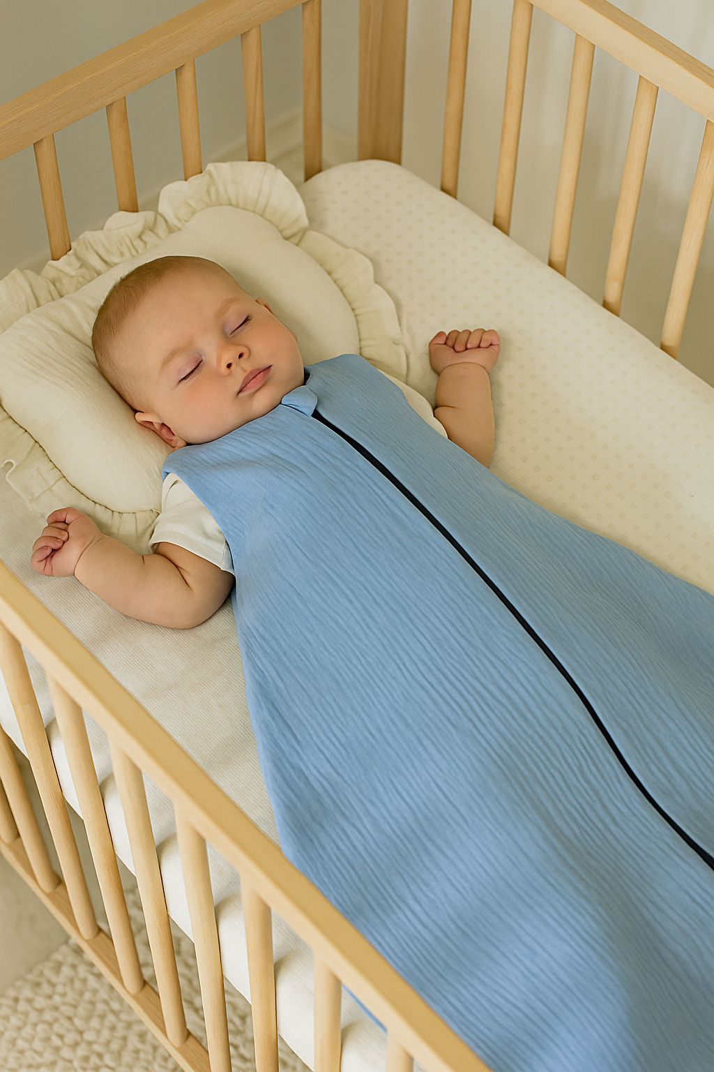 Muslin baby sleeping bag 0-6 months S for summer TOG 1.0 - blue