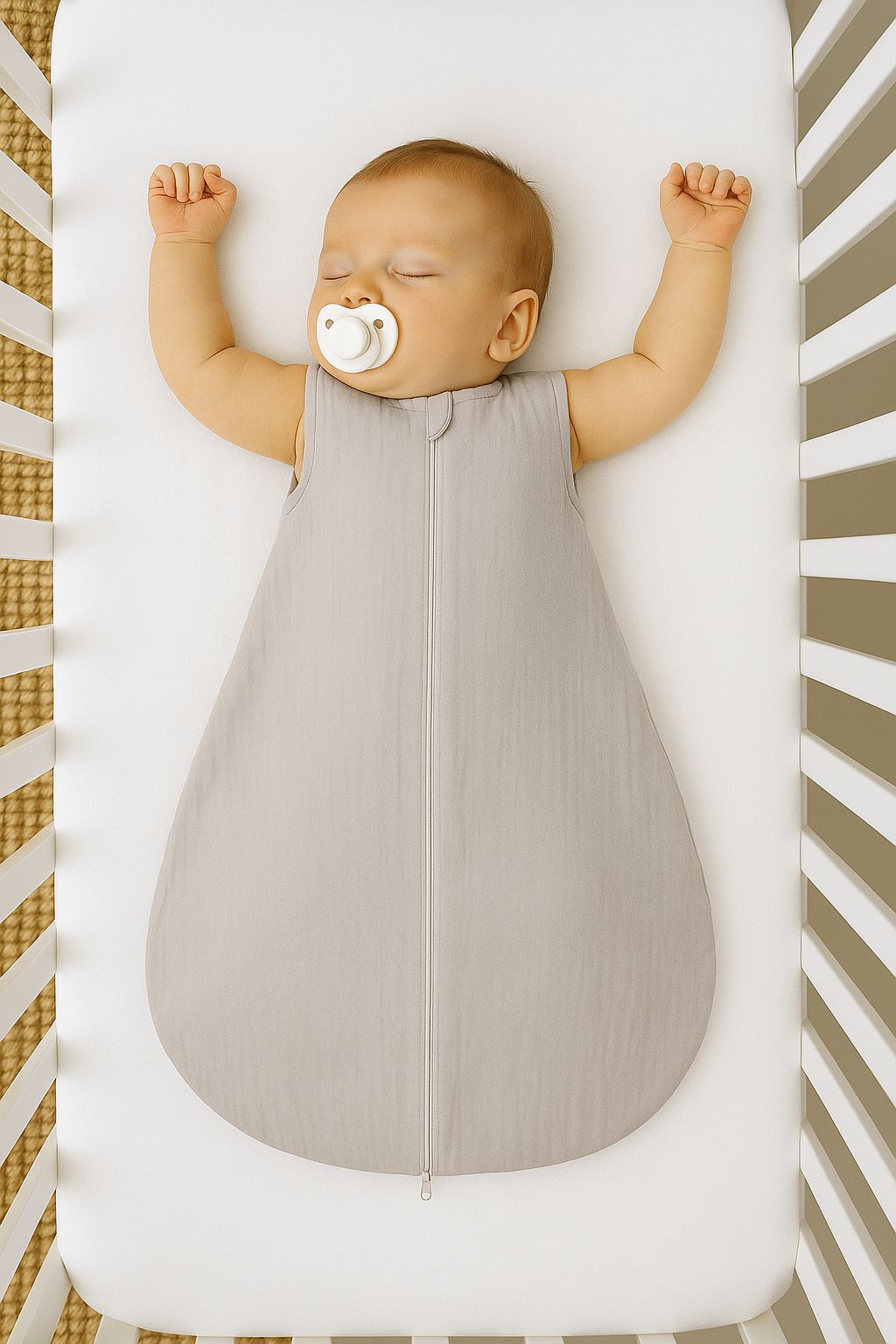 Muslin baby sleeping bag 0-6 months S for summer TOG 1.0 - grey