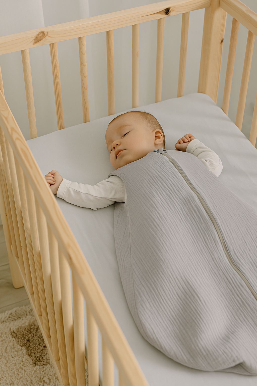 Muslin baby sleeping bag 0-6 months S for summer TOG 1.0 - grey