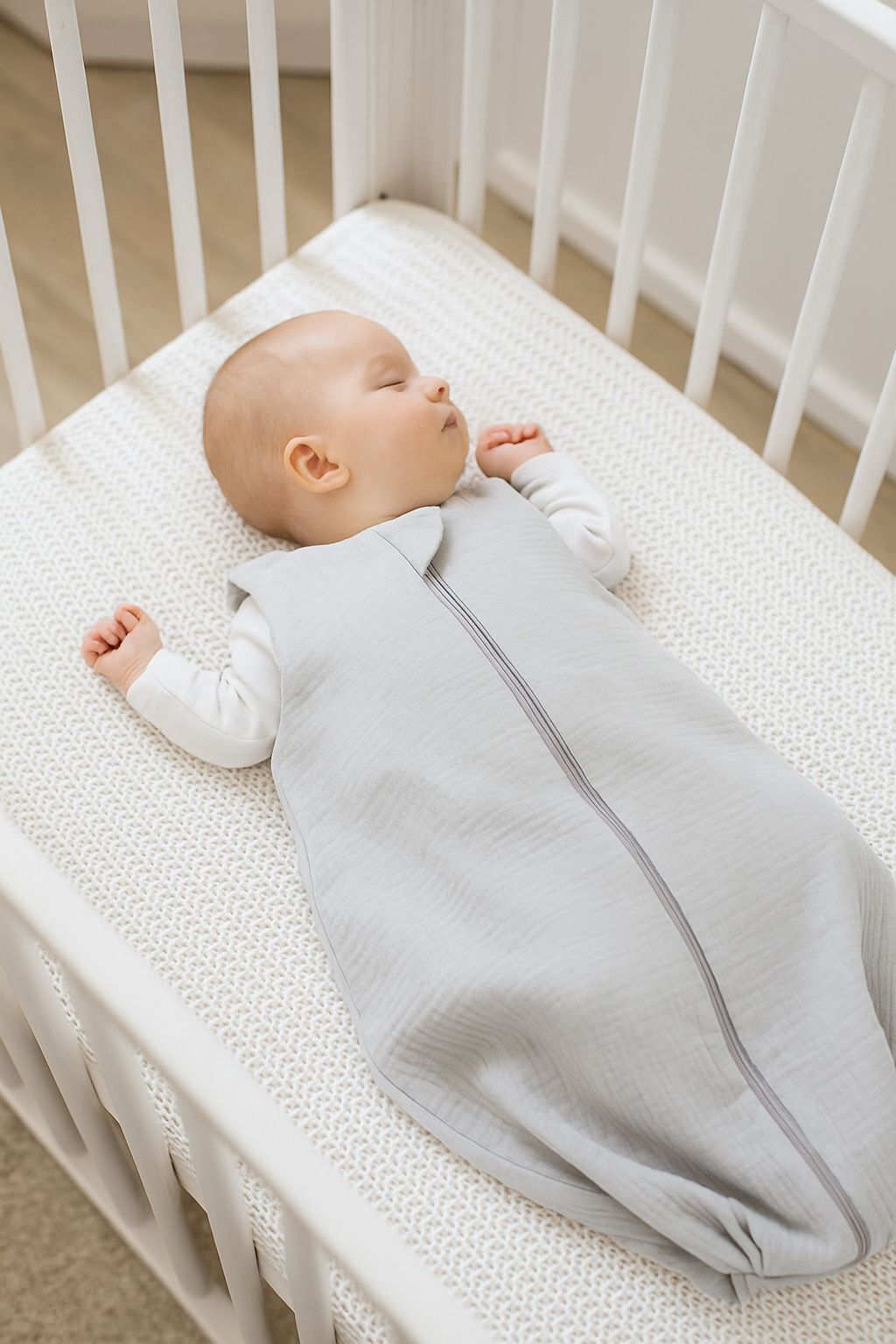 Muslin baby sleeping bag 0-6 months S for summer TOG 1.0 - grey