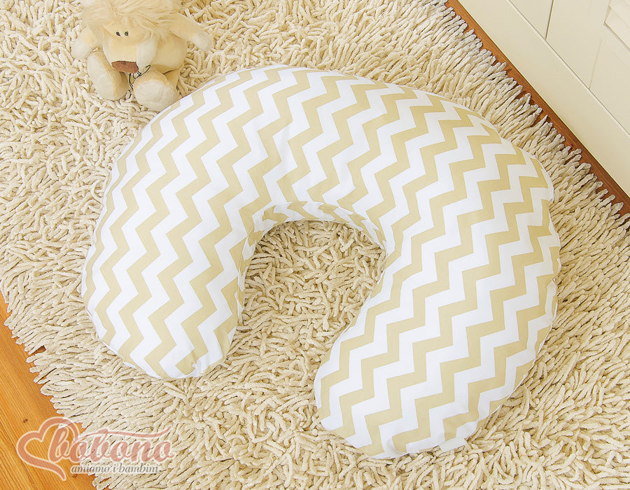 Breastfeeding Pillow Nursing Croissant Pillow, removable, Hands-Free Feeding -chevron beige