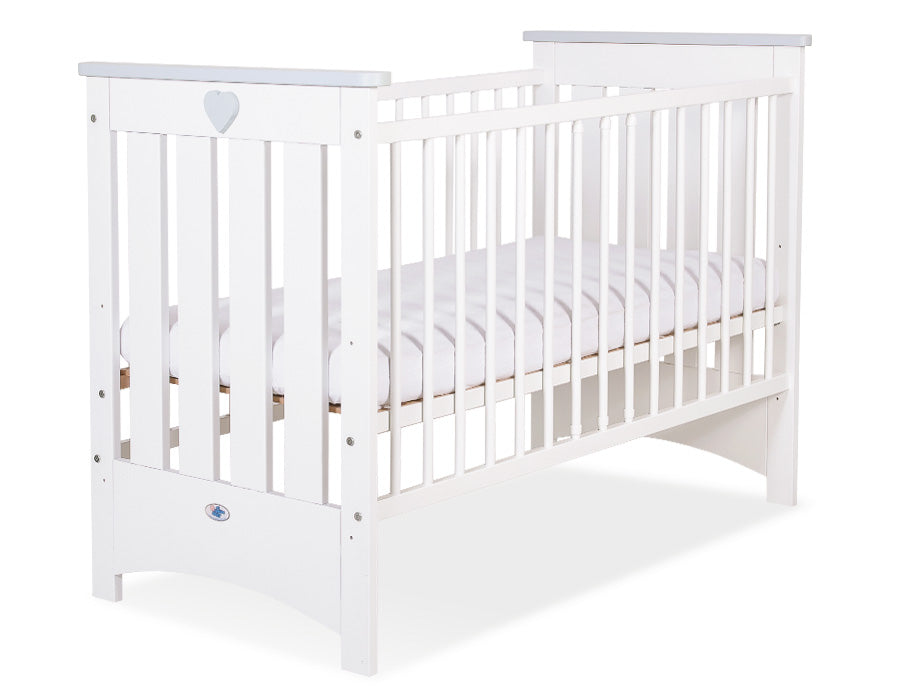 Wooden baby cot 120x60cm Lorenzo III white-grey, with teething rail