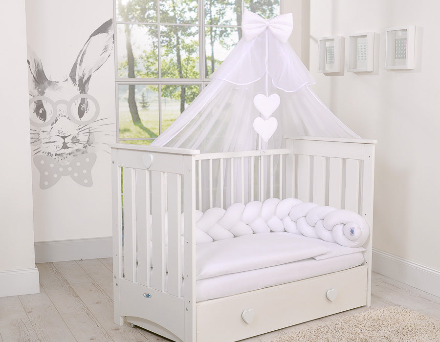 Wooden baby cot  120x60cm Lorenzo III white, with teething rail