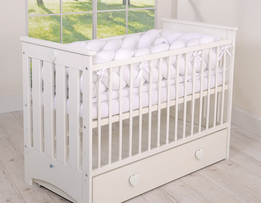 Wooden baby cot  120x60cm Lorenzo III white, with teething rail