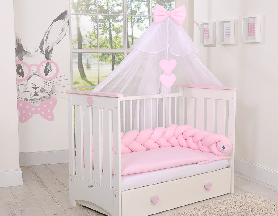 Wooden baby cot 120x60cm Lorenzo III white-pink, with teething rail