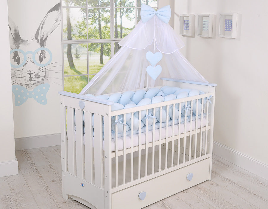 Wooden baby cot120x60cm Lorenzo III white-blue, with teething rail