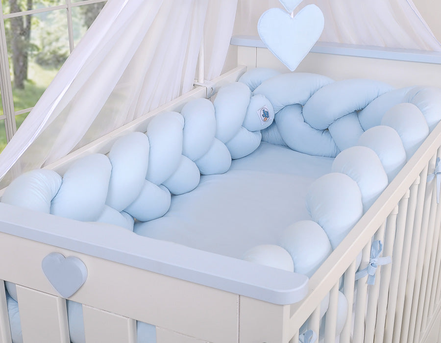 Wooden baby cot120x60cm Lorenzo III white-blue, with teething rail