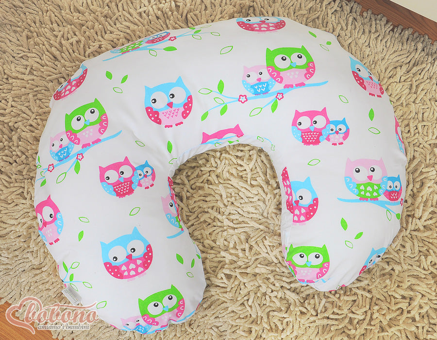 Breastfeeding Pillow Nursing Croissant Pillow, removable, Hands-Free Feeding- white owls