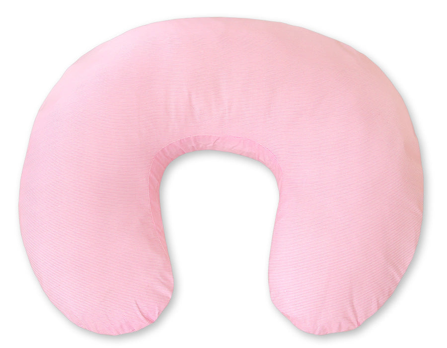 Breastfeeding Pillow Nursing Croissant Pillow, removable, Hands-Free Feeding - Pink strips