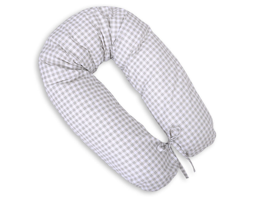 Pregnancy pillow- Longer, removable pillowcase - Grey checkered