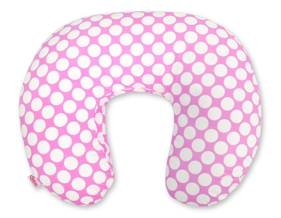Breastfeeding Pillow Nursing Croissant Pillow, removable, Hands-Free Feeding - pink with white dots