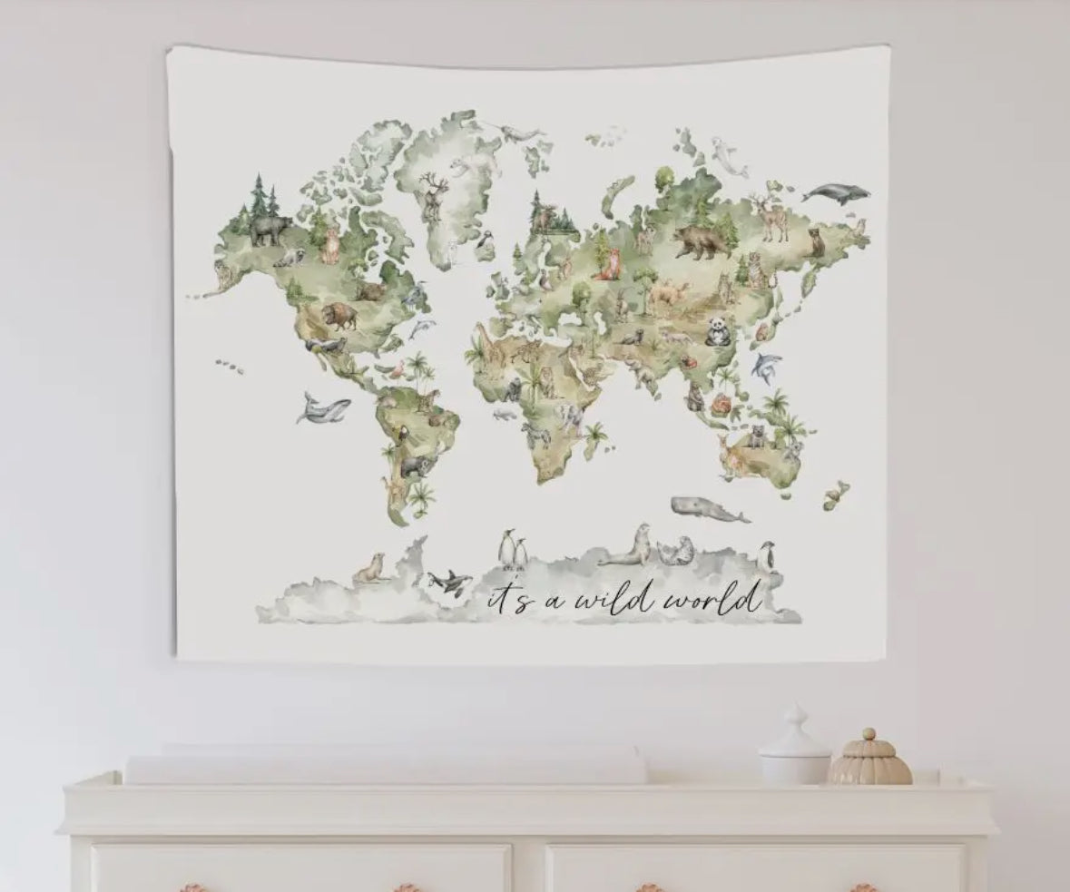 World Animals Canvas Wall Hanging