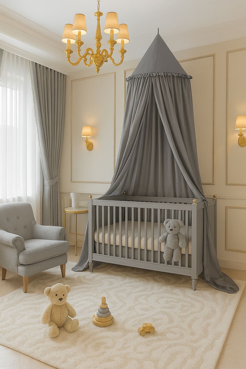 Hanging cotton canopy for children's room - anthracite