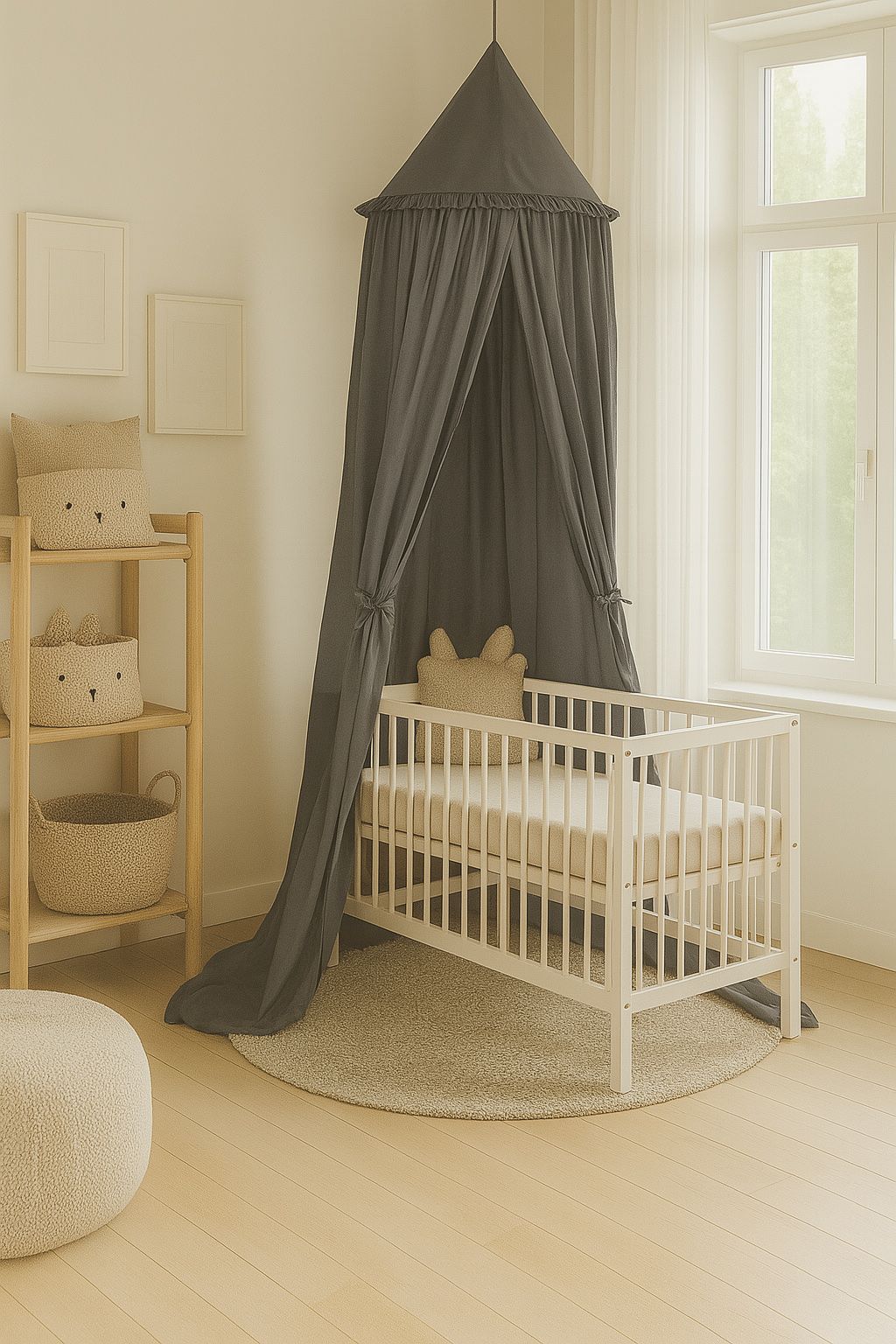 Hanging cotton canopy for children's room - anthracite