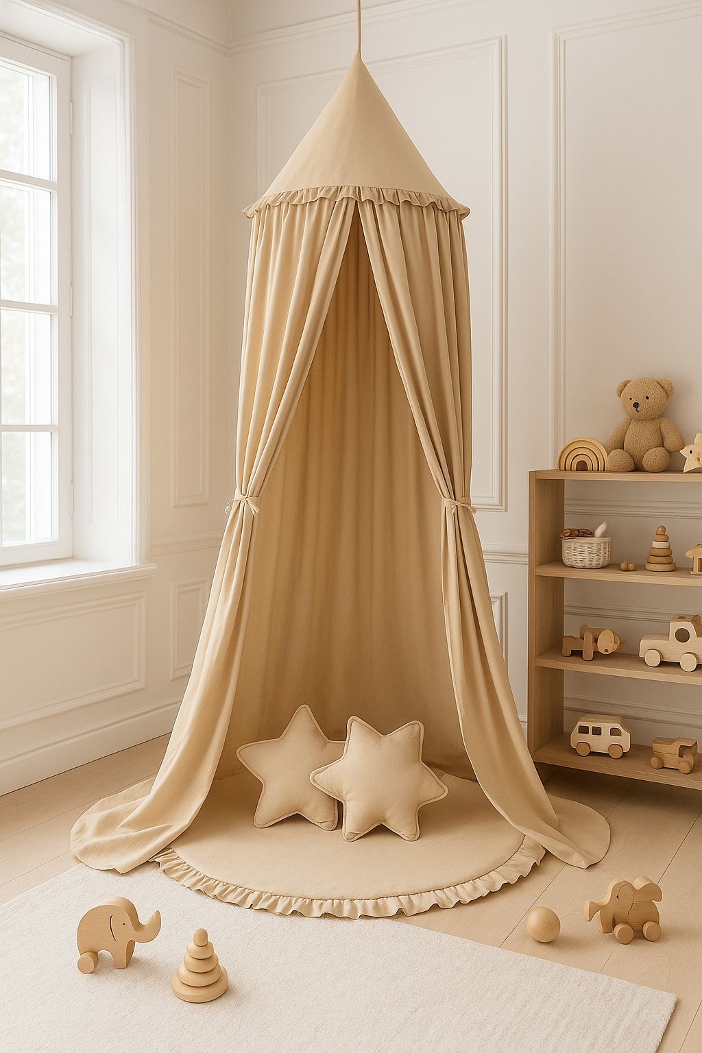 Hanging cotton canopy for children's room - beige