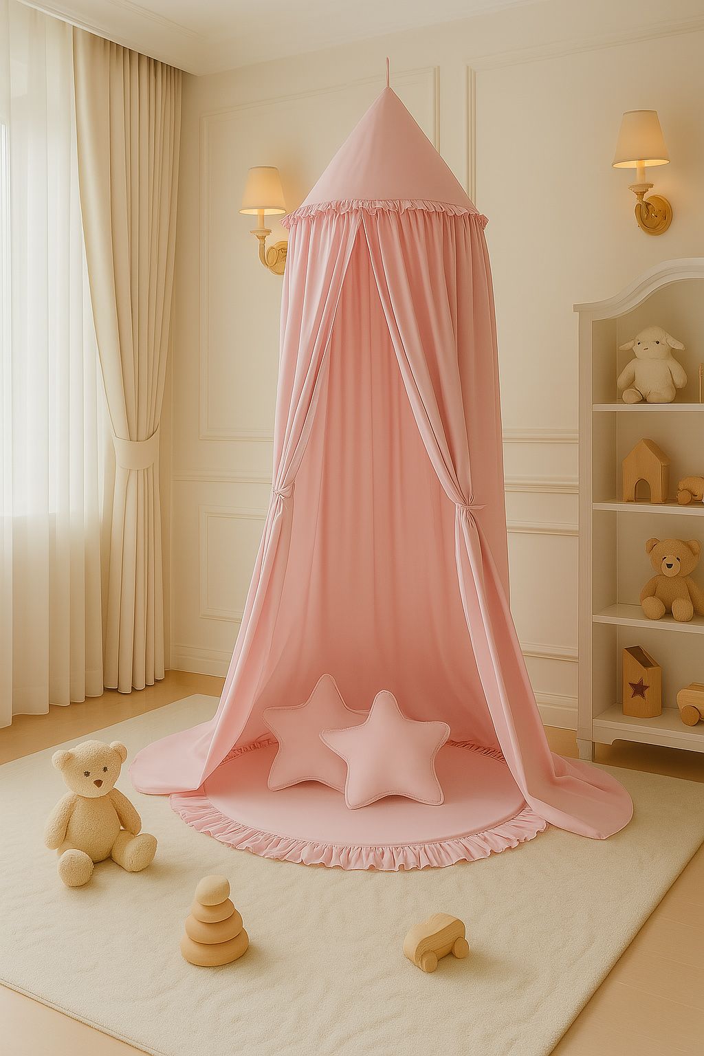 Hanging cotton canopy for children's room - pastel pink