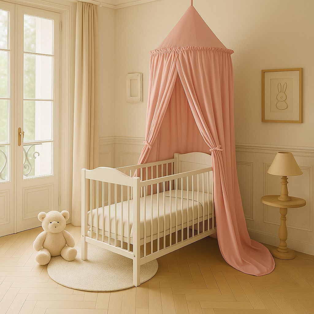 Hanging cotton canopy for children's room - pastel pink