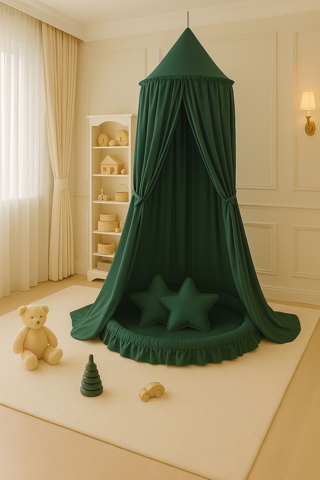 Hanging cotton canopy for children's room   - bottle green