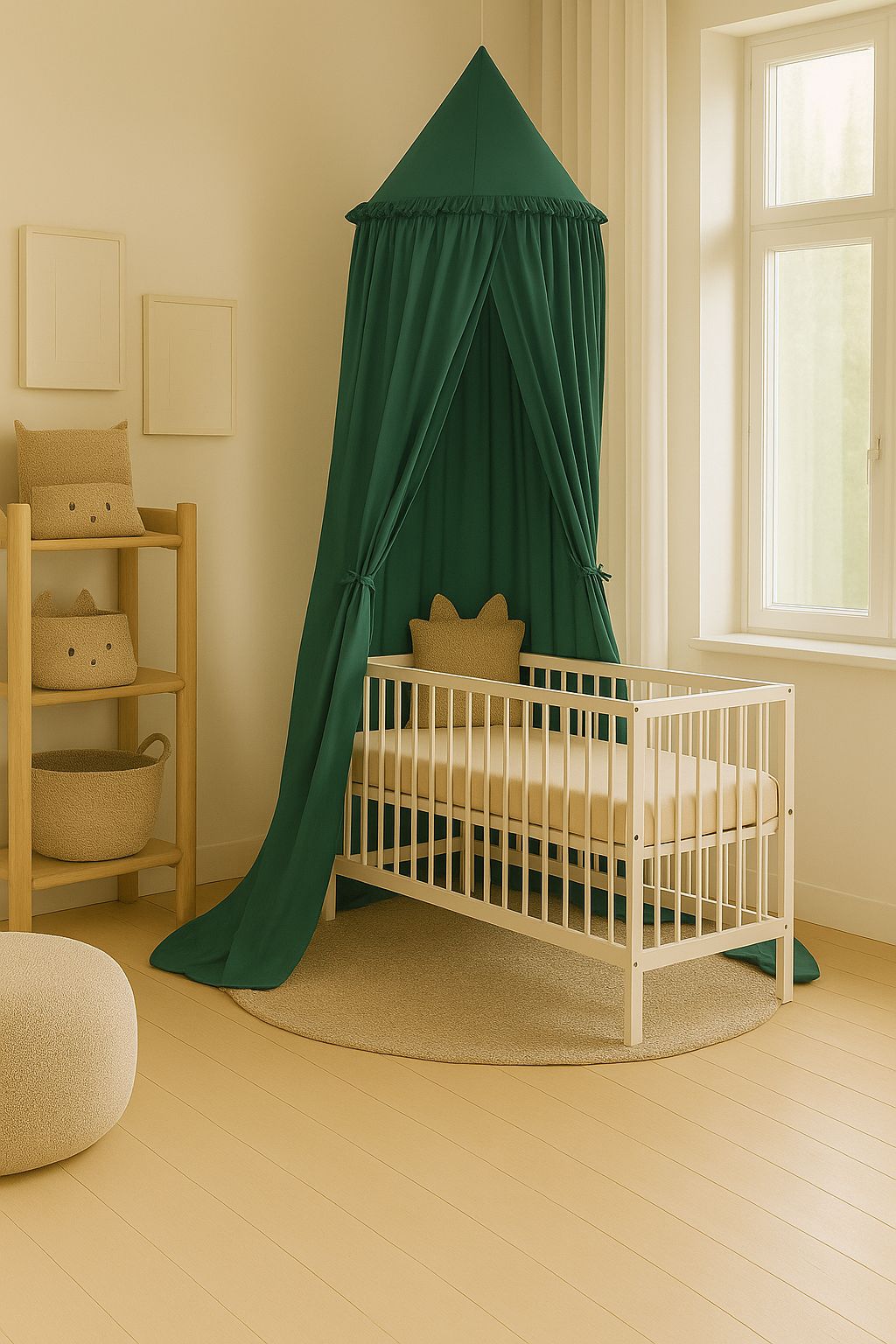 Hanging cotton canopy for children's room   - bottle green