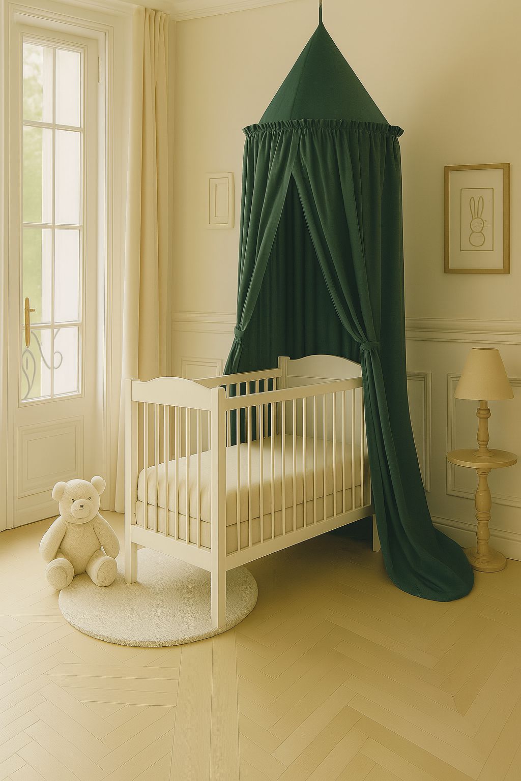 Hanging cotton canopy for children's room   - bottle green