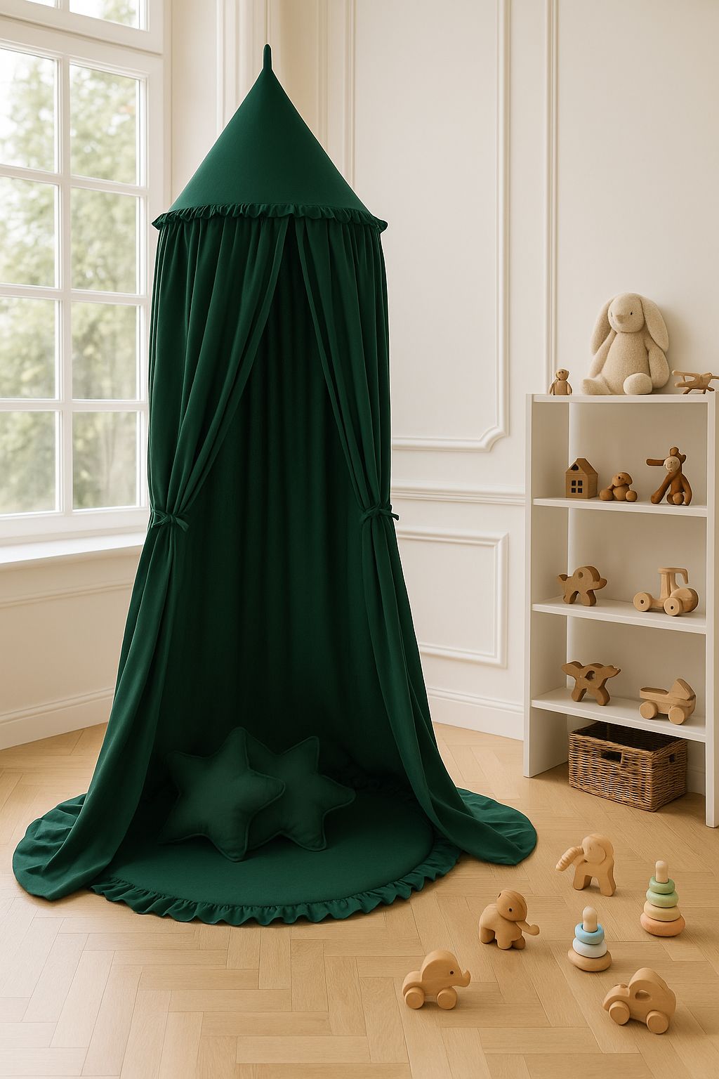 Hanging cotton canopy for children's room   - bottle green
