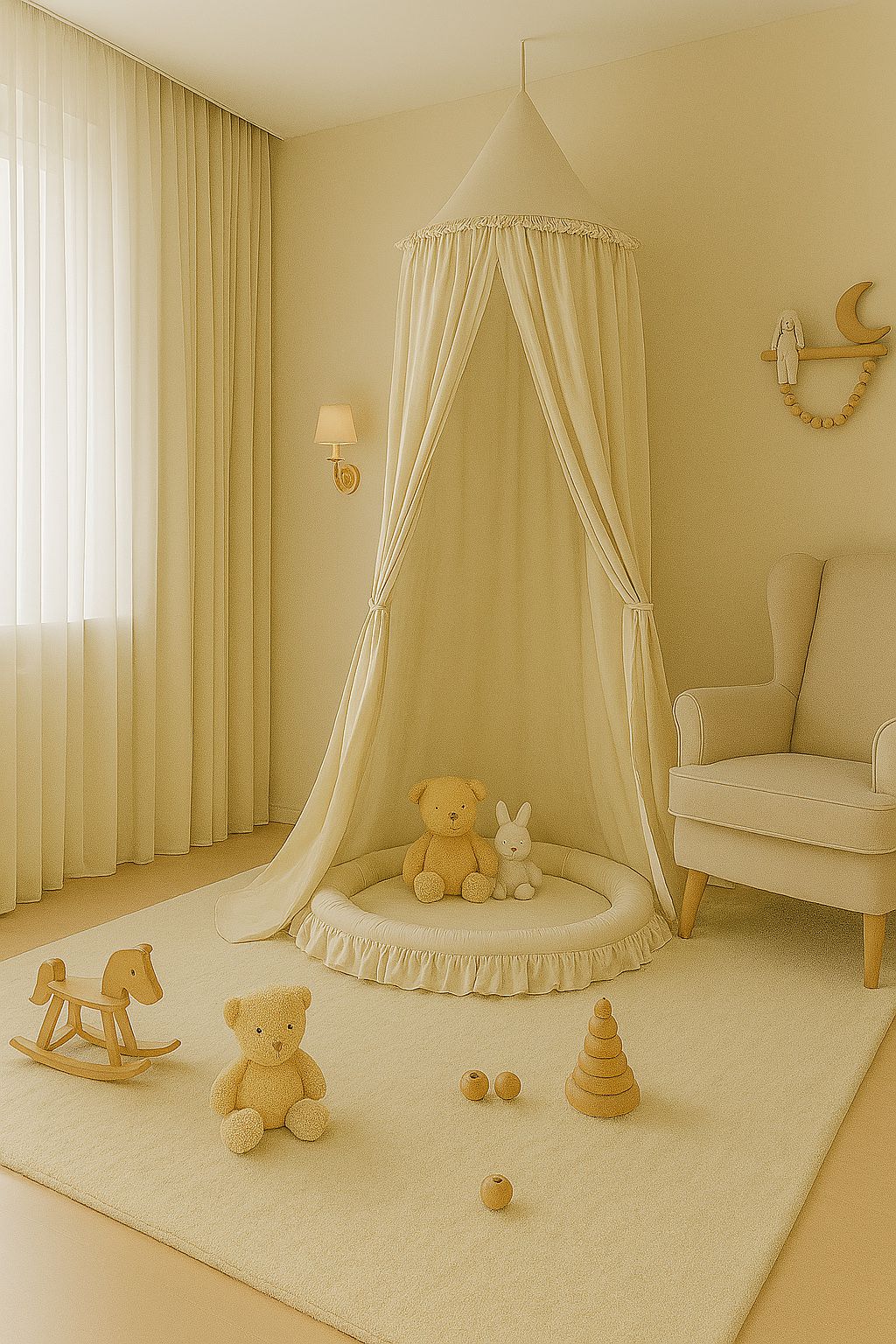 Hanging cotton canopy for children's room  - cream