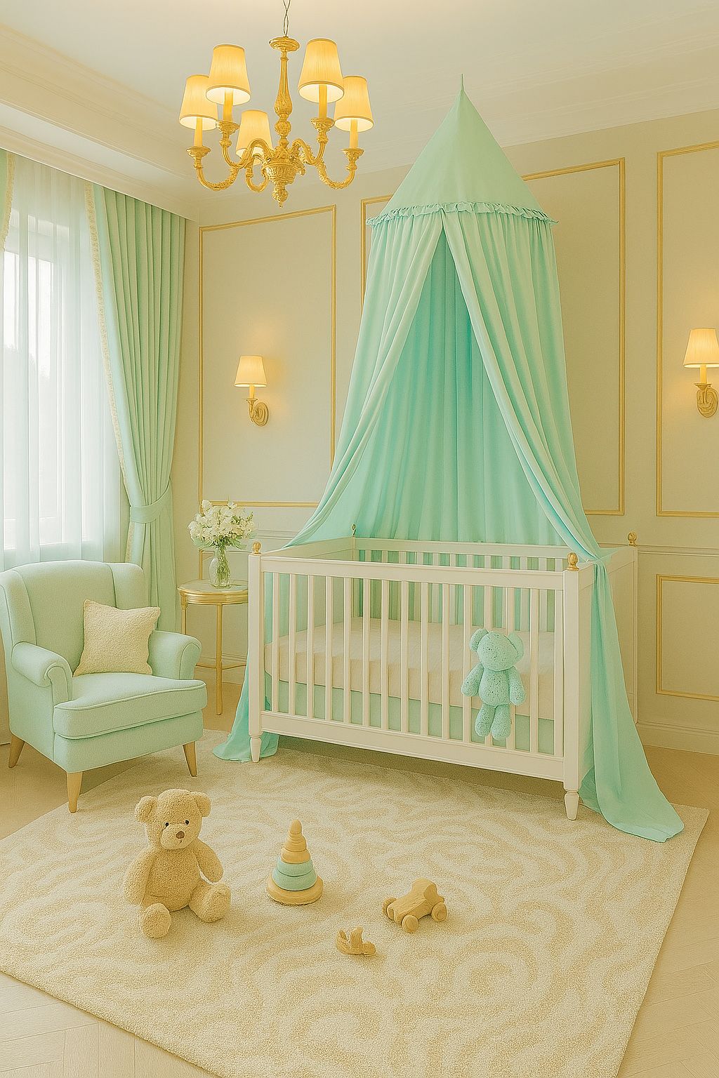 Hanging cotton canopy for children's room - mint