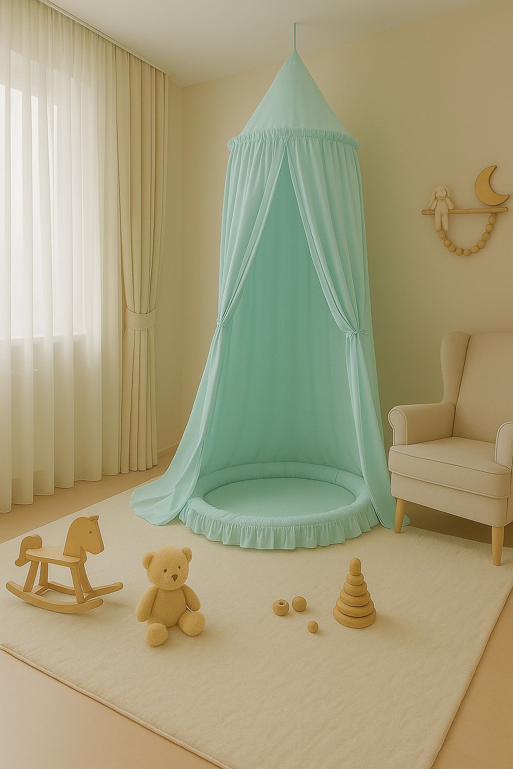 Hanging cotton canopy for children's room - mint