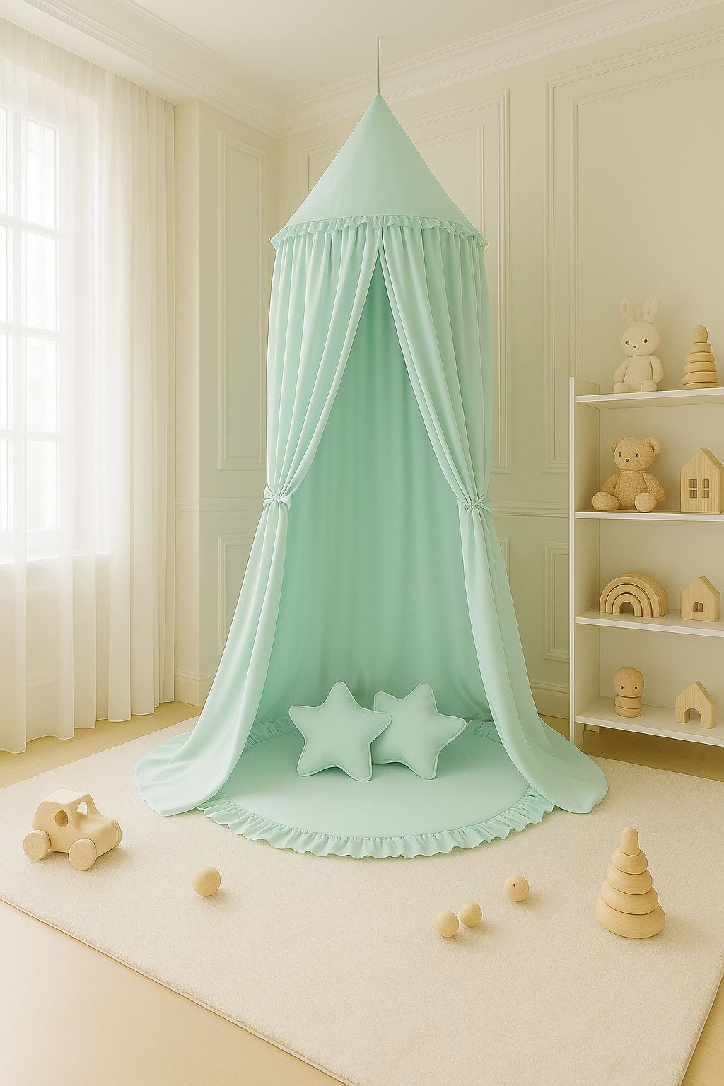 Hanging cotton canopy for children's room - mint