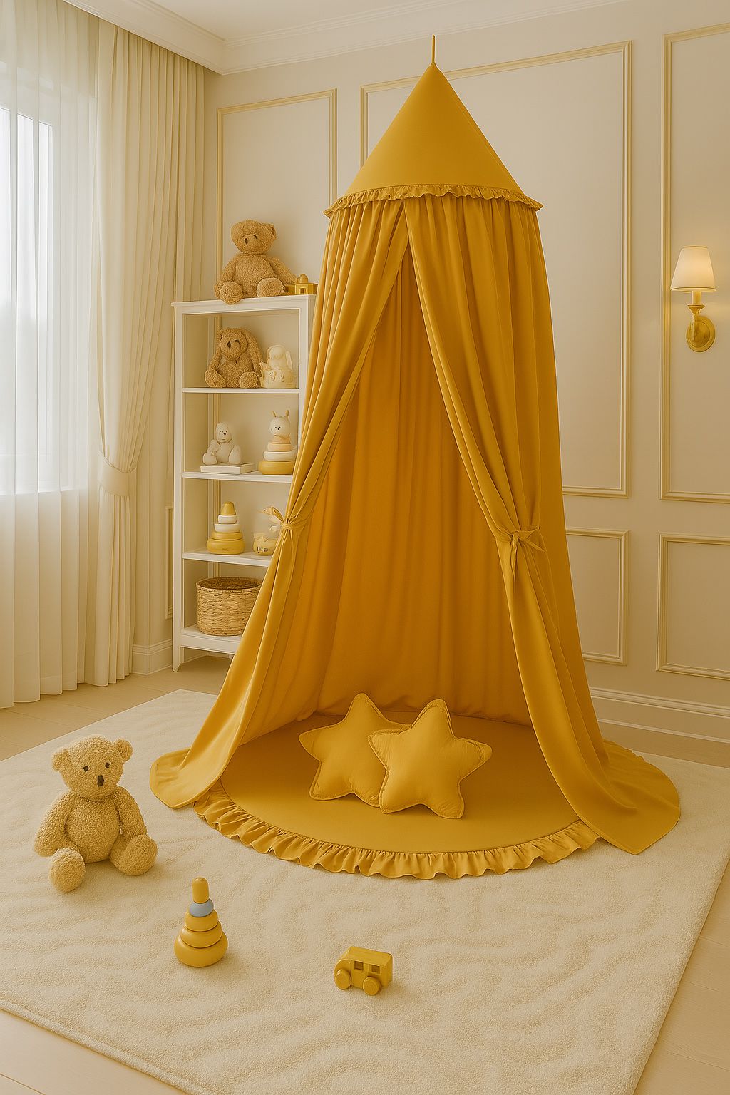 Hanging cotton canopy for children's room - honey yellow