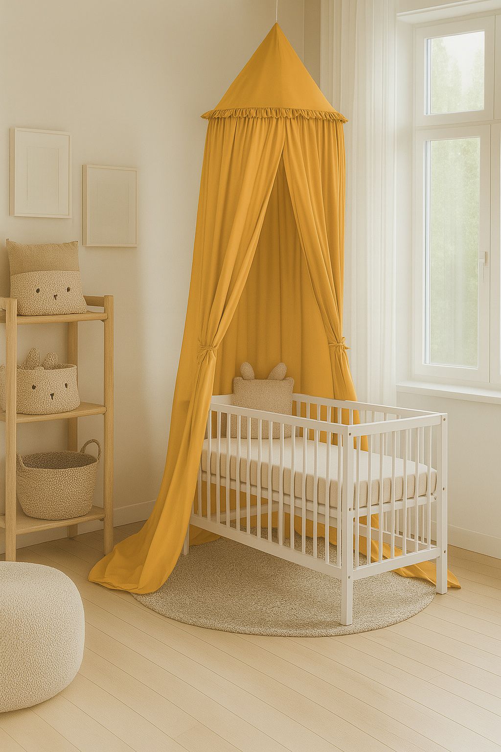Hanging cotton canopy for children's room - honey yellow