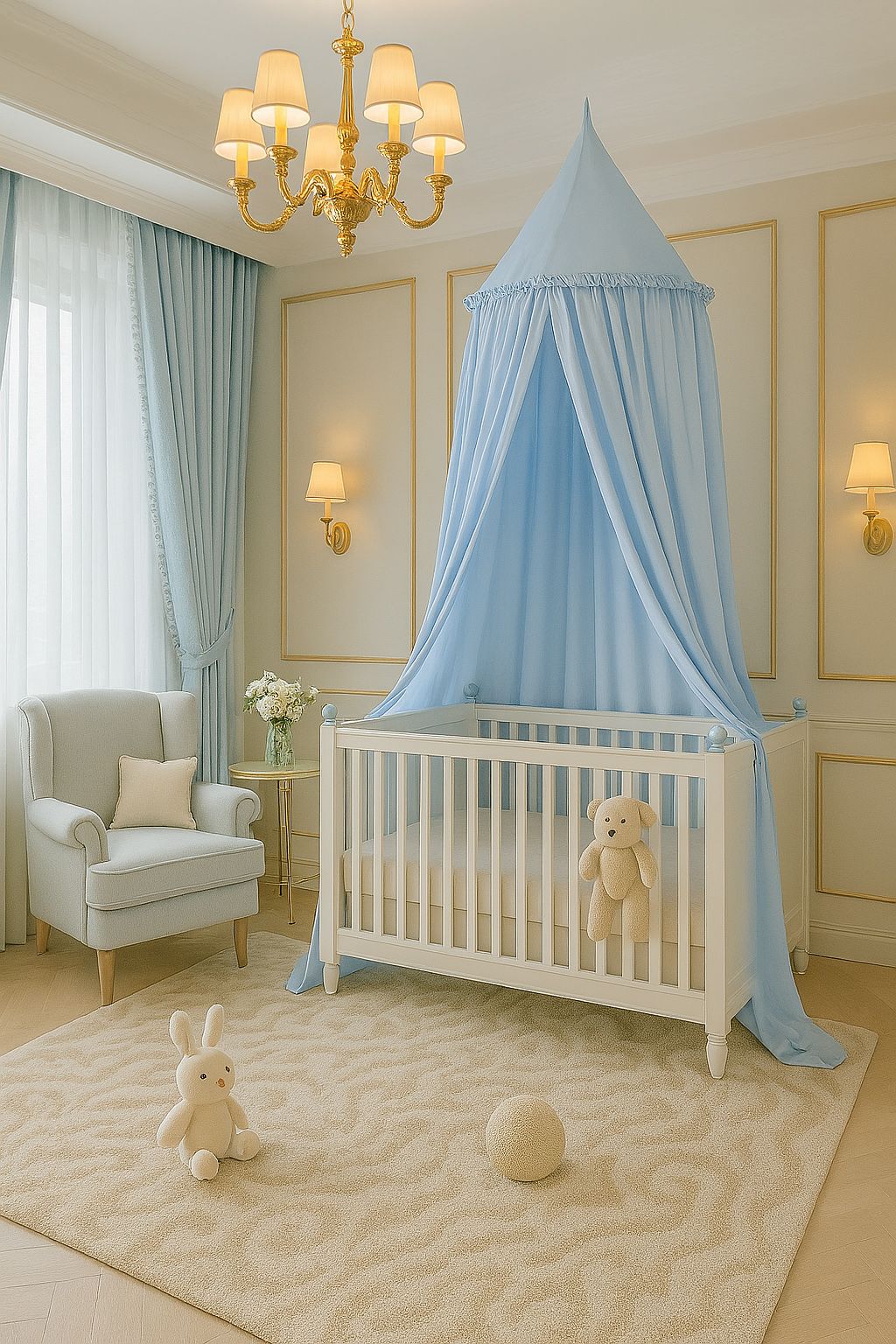 Hanging cotton canopy for children's room - blue