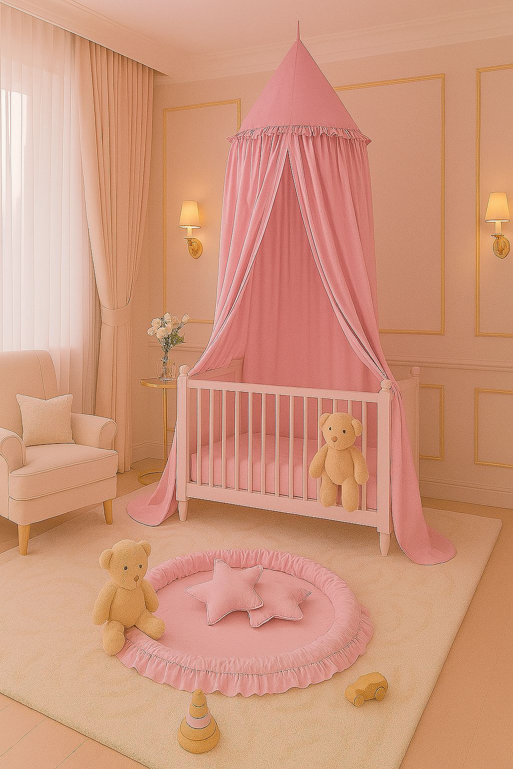Hanging cotton canopy for children's room - pink