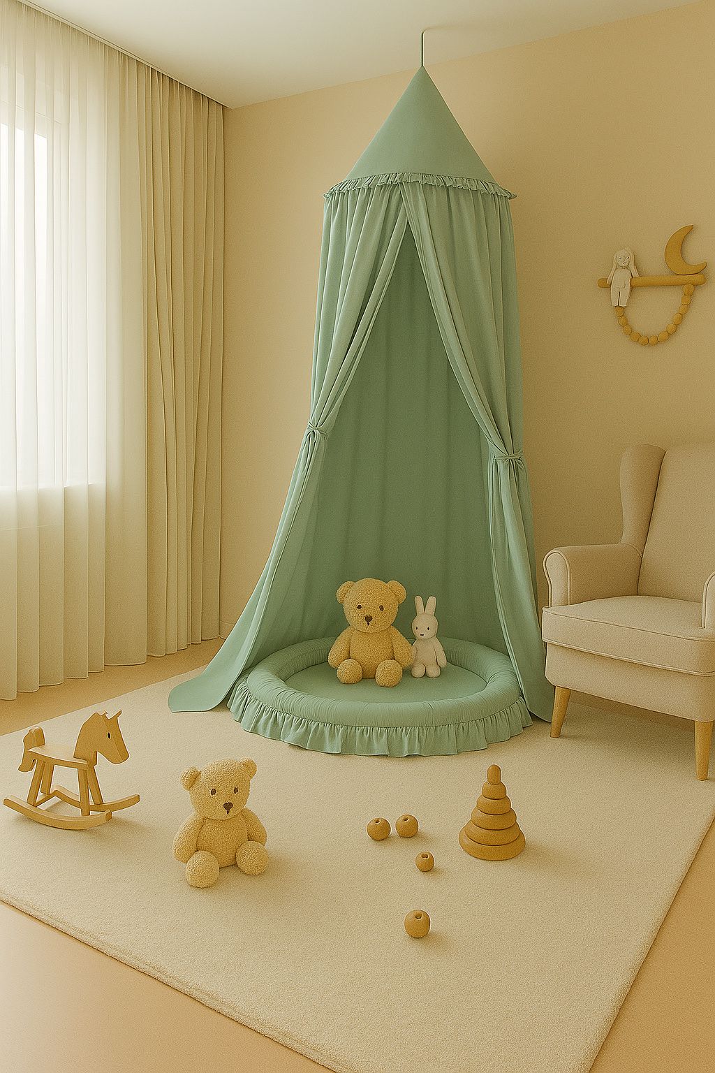 Hanging cotton canopy for children's room  - pastelgreen