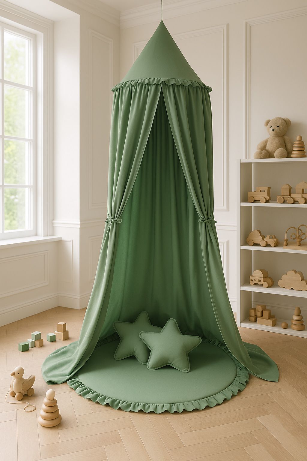 Hanging cotton canopy for children's room  - pastelgreen